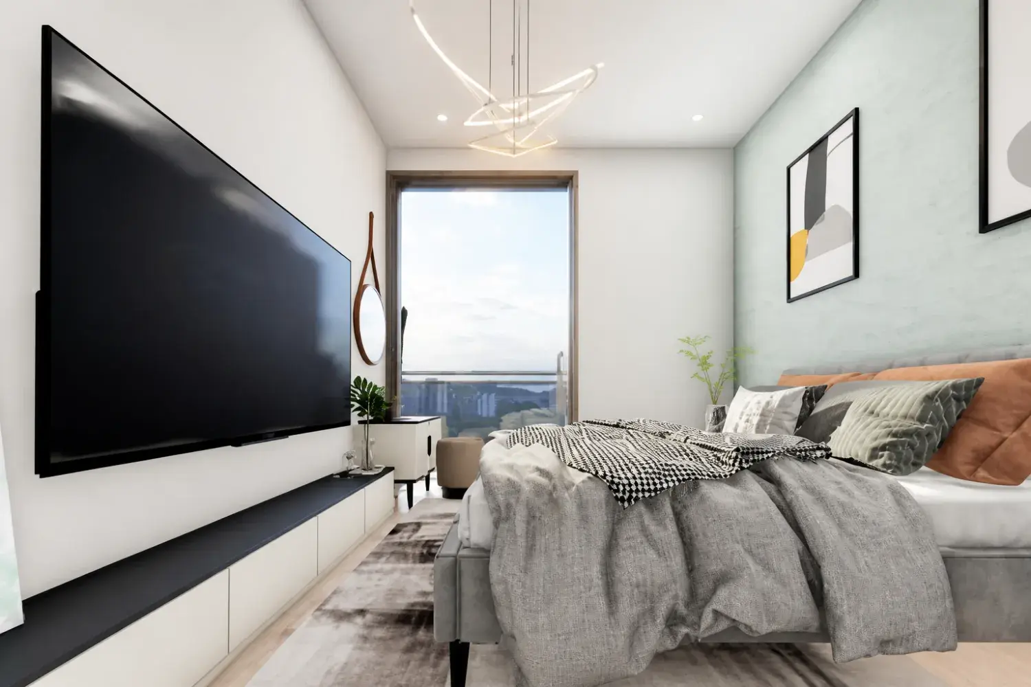 Dormitorio principal con ventanal de piso a techo