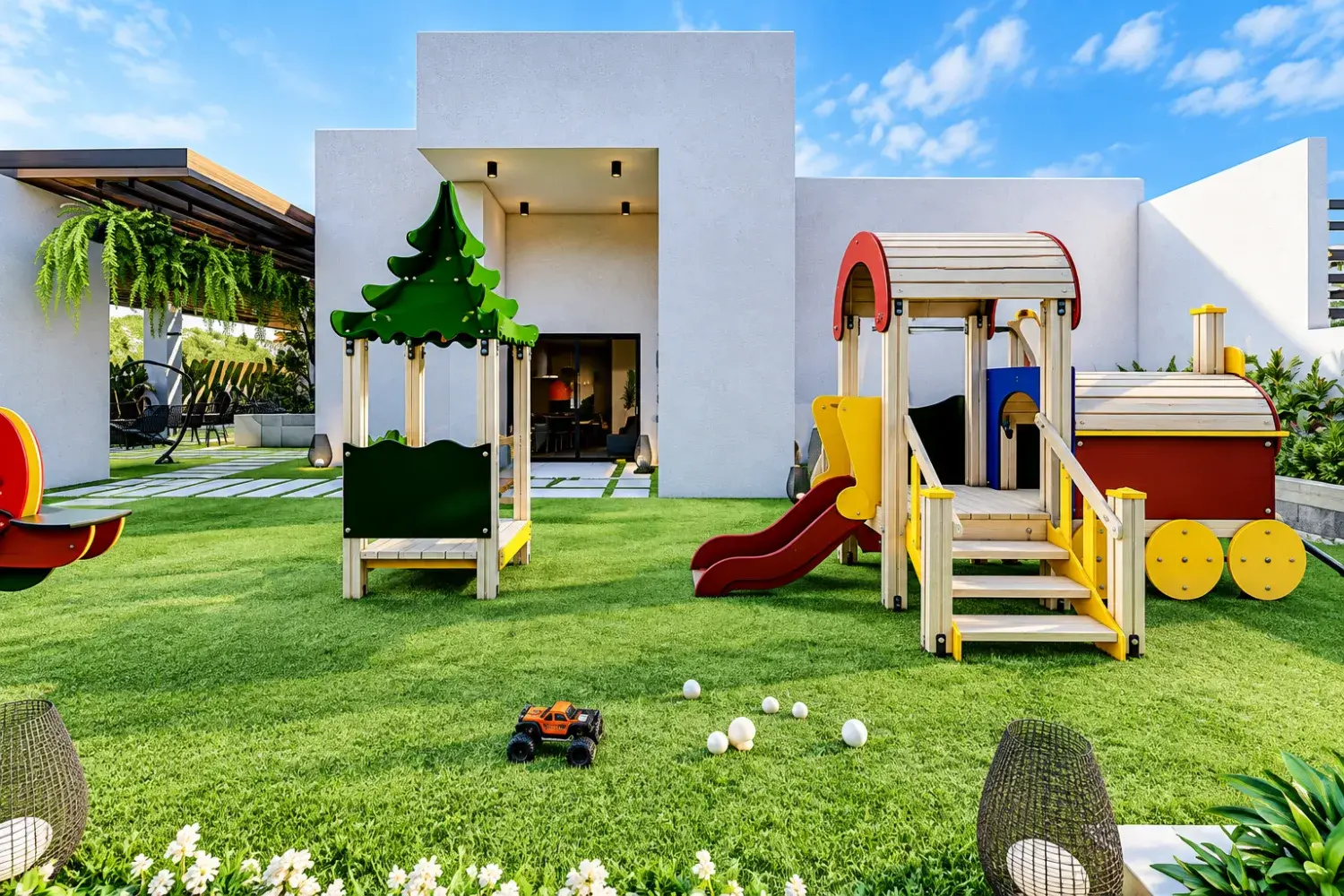 Parque infantil en área común ajardinada