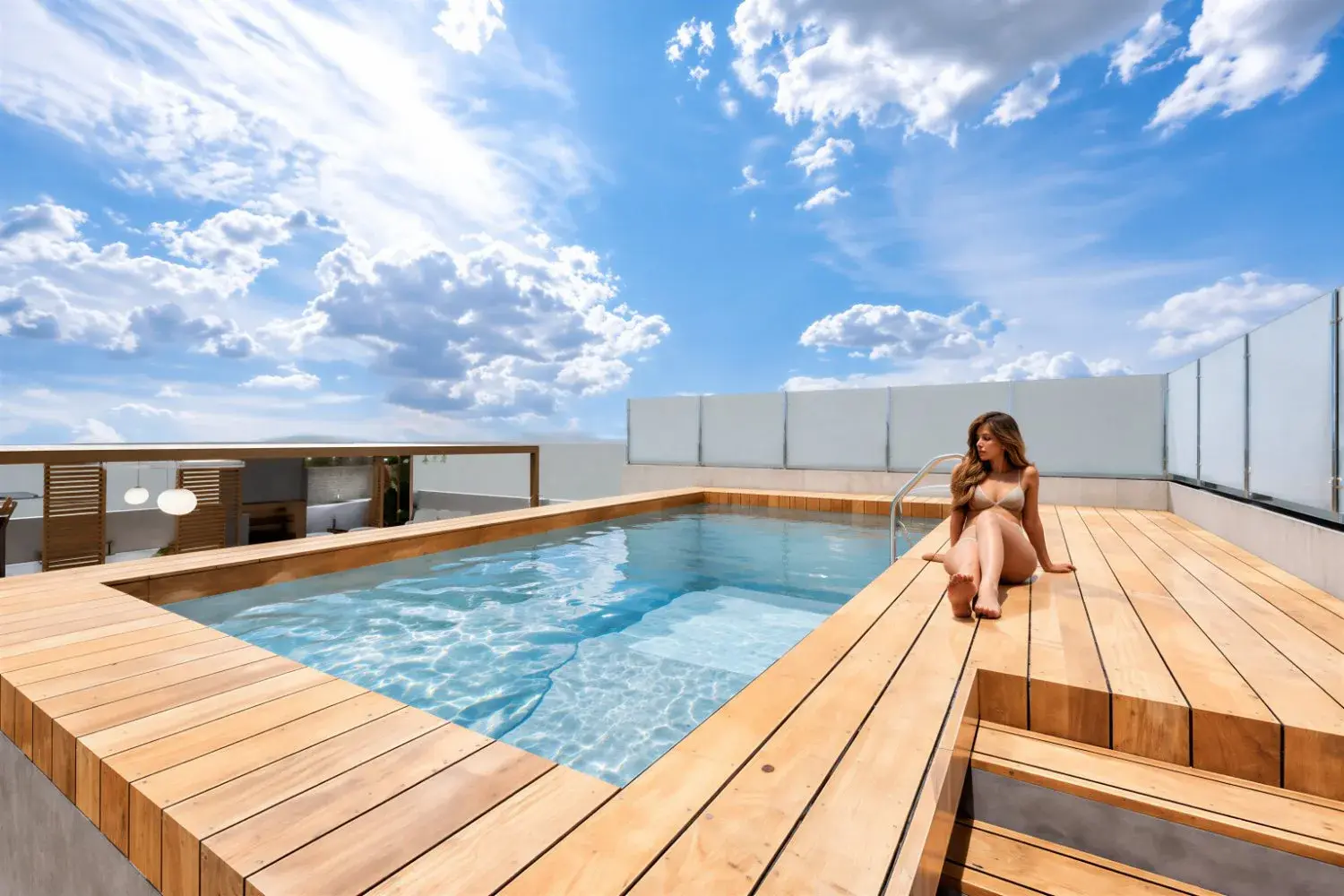 Piscina atemperada en la terraza de Sky Blue Condominio